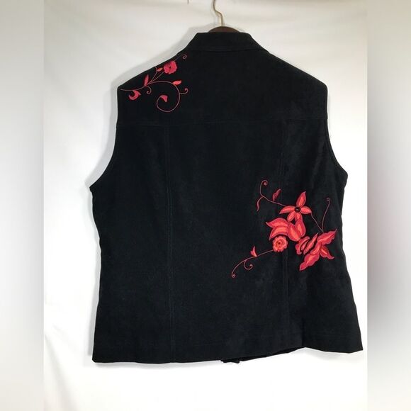 Tanjay Womens Black Vest Red Embroidery Sz 14 - Picture 7 of 8